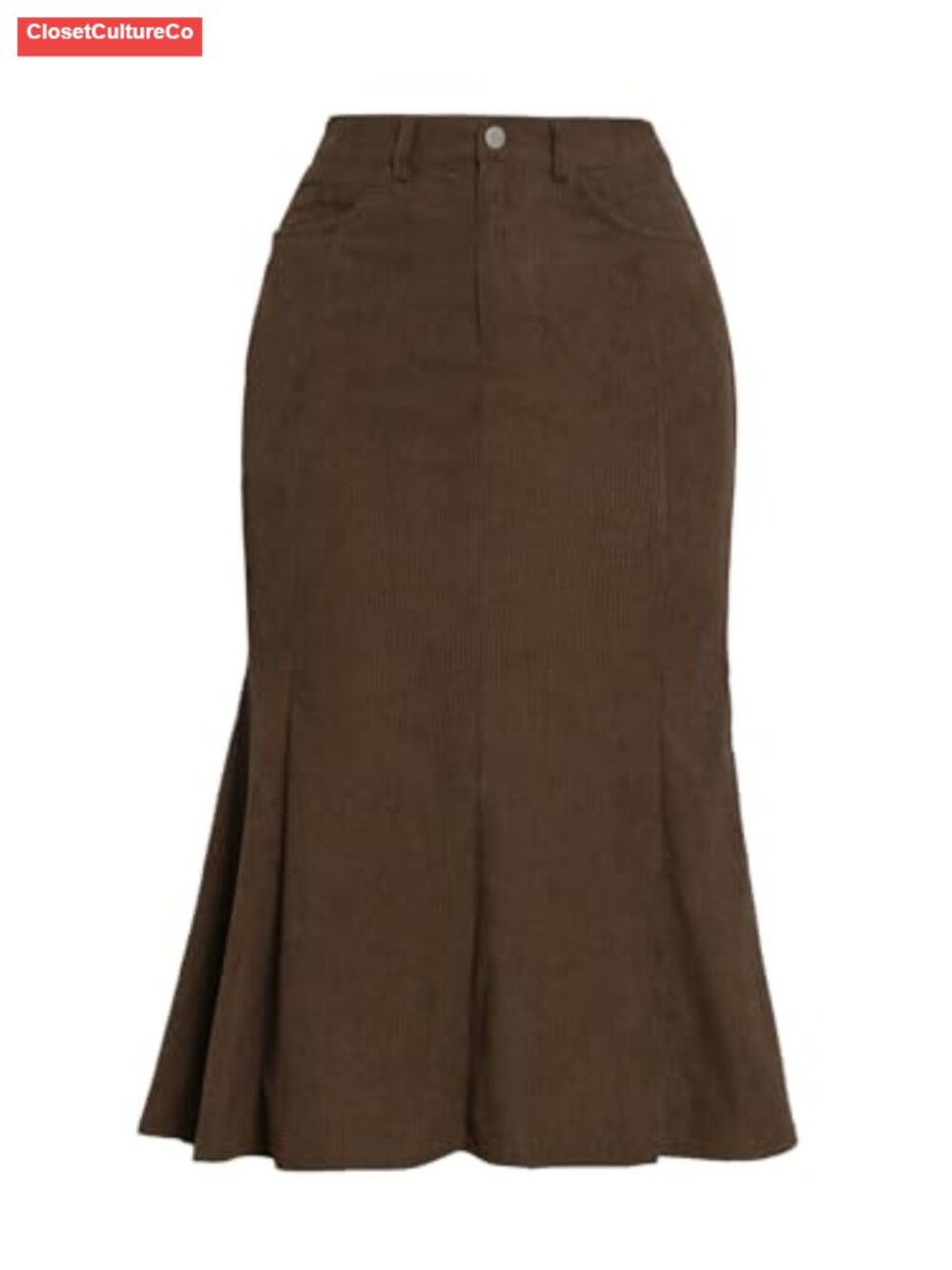 High Waist Corduroy Fishtail Maxi Work Skirt